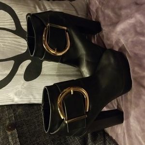 Big Black Block Heels w/ Gold Buckle size 8